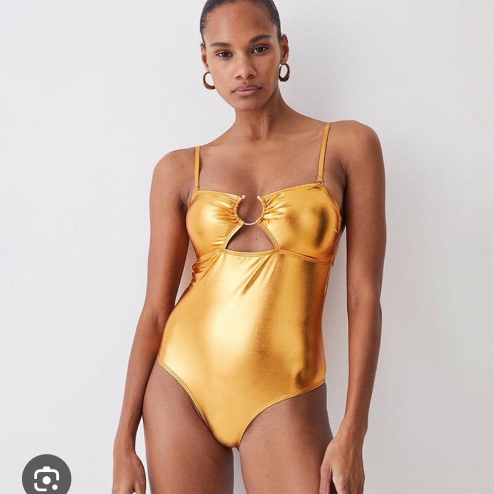 KAREN MILLEN☆Metallic Cut Out Gold Trim Swinsuit